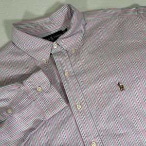 Polo Ralph Lauren Classic Fit Men's XL Pink Blue Striped Long Sleeve Shirt‎